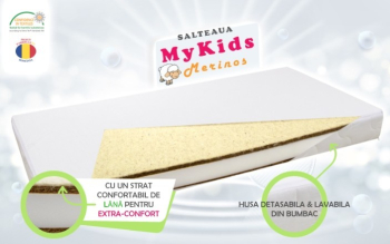 Saltea copii MyKids Merinos Compozitie cocos-lana 120x60x10 cm Alb 