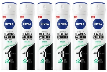 Set 6 X Nivea Antiperspirant Woman Deo 150ml Black & White Invisible Fresh 0 Alcohol Non-Irritating 48h Protection 