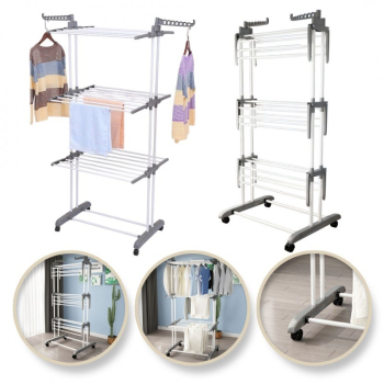 Uscator vertical mare de rufe pliabil pe roti 3 nivele alb max 40 kg JollyMag SU02 