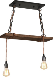 Lustra rustica din lemn cu 2 becuri lanturi ajustabile design vintage-modern candelabru elegant pentru living dining sau bucatarie ilum