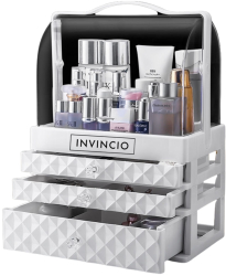 Organizator cosmetice Invincio Luxury 4 spatii de depozitare 3 sertare rezistent la praf capacitate mare capac transparent culisabil m 