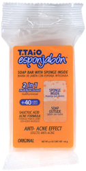 2 in 1 Burete de baie si sapun incorporat efect anti-acnee Esponjabon 120 gr 