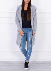 Cardigan dama Aida cu gluga imprimeu text lung universal gri melange 