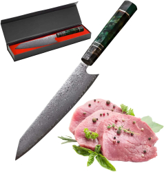 Cutit Japonez Profesional Koken &ndash Otel Damasc cu 67 de straturi duritatea 60-62 HRC lama de 20 cm cu continut ridicat de carbon Full 