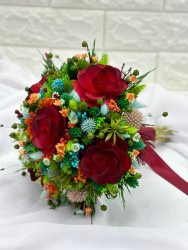 Buchet flori de camp personalizabil ideal pentru cununie civila nunta mireasa nasa sau cadou verde-grena 