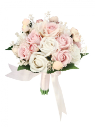Buchet mediu personalizabil cu trandafiri bujori si flante naturale uscate Alb Roz 