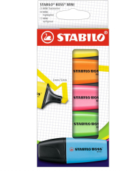 Evidentiator Highlighter STABILO BOSS set de 5 culori galben portocaliu roz verde si albastru - NOU 