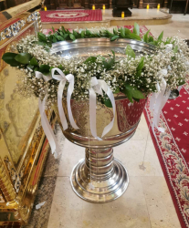 Inchiriere aranjament cristelnita gypsophila alb-verde pentru Botez baiat sau fata Eleganta Personalizata 