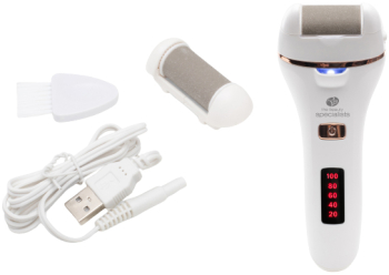 Pila electrica pentru talpi si calcaie RIO PEDI 4 IPX5 300 min functionare 2 capete interschimbabile incarcare USB alb