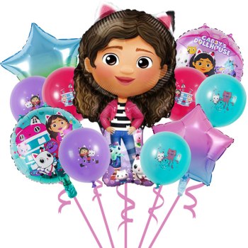 Set De 11 Baloan Figurina Gabby 93 cm Baloane Latex 30 cm Gabbys DollHouse Balon Folie 45 cm Mov si Verde 