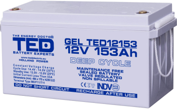 Acumulator Stationar Etans cu Gel Deep Cycle 12V 153A M8 F11 T11 Pentru UPS Centrala Back-up Sistem Solar TED Electric 