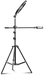 Lampa Circulara Ring Light REVOSE&trade cu Extra Brat Diametru 26cm/10inch LED Lumina Naturala/Rece/Calda Trepied 210 cm Inclus Telecom 