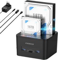 Statie de andocare Hard disk dubla FIDECO USB 3.1 Rack compatibil SATA HDD/SSD 2.5/3.5 Docking Station 4 In 1 cu functia clonare offli