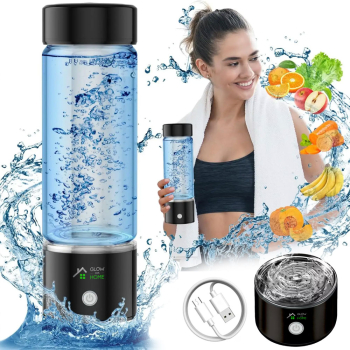 Sticla generator apa hidrogenata GlowforHome ionizare plasmatica alcalina terapeutica reincarcabila 350 ml negru 