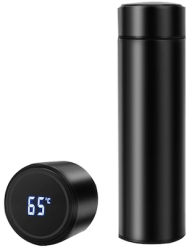 Termos smart cu pereti dublii din inox si afisaj LED indicator temperatura C negru 500 ml