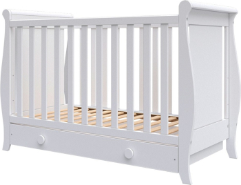 Patut copii din lemn Hubners Mira 120x60 cm alb cu sertar
