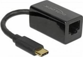 Adaptor Retea Delock RJ45 - USB tip C Negru 