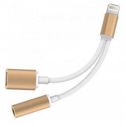 Adaptor 2in1 iPhone iPad 3 5 mm jack Lighthing casti si charger Alb cu Auriu BBL778 