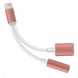 Adaptor 2in1 iPhone iPad 3 5 mm jack Lighthing casti si charger Alb cu Roz BBL777 