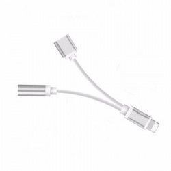 Adaptor 2in1 iPhone iPad 3 5 mm jack Lighthing casti si charger Silver BBL779 