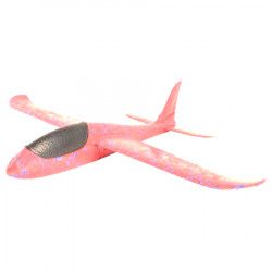 Avion planor din spuma flexibila roz plus cadou spinner cu lumini 