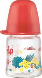 Biberon de sticla cu gat larg Girl 120 ml tetina silicon 0+ Nip 35066 