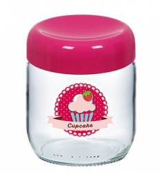 Borcan din sticla CUPCAKE PINK 425ml cu capac filetat 