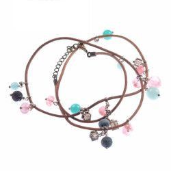 Bratara GANELLI multifunctionala pentru mana glezna sau colier choker din piele naturala Acvamarin Agate crackle Cuart cherry 