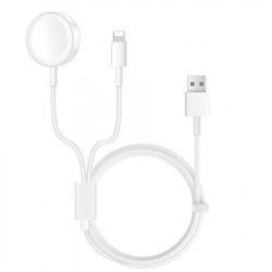Cablu de incarcare 2 in 1 USB si Lightning pentru Apple Watch 4/3/2/1 si iPhone XR/XS/XS Max/X/8/8Plus/7/7Plus 1.2 metri Alb BBL1213 