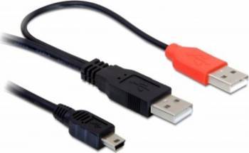 Cablu Delock 2x USB 2.0-A la mini USB 5 pini T-T 1m Negru 