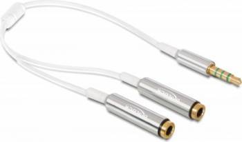 Cablu Delock splitter stereo jack 3.5mm la 2 x jack 3.5mm 4 pini 25cm Alb 