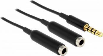 Cablu Delock splitter stereo jack 3.5mm la 2x jack 3.5mm 4 pini 25cm Negru 