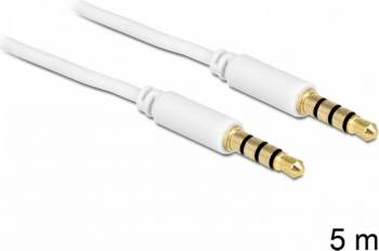 Cablu Delock stereo jack 3.5mm 4 pini Alb T-T 5m 83443 
