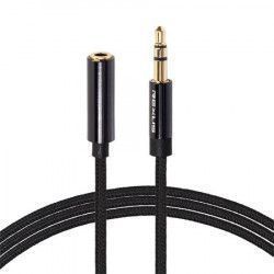 Cablu audio prelungitor cu mufa Jack 3.5mm mama si tata ultra rezistent si flexibil textil 1.8 metri Negru BBL817 