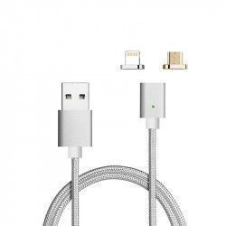 Cablu de date / incarcare magnetic 2 in 1 Micro USB Lightning 1m textil Silver BBL839 