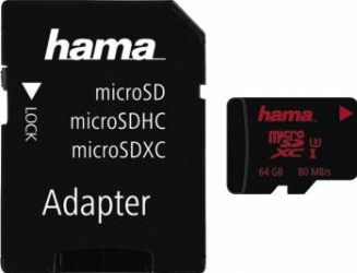Card de memorie Hama microSDHC 64 GB UHS cllasa 3 cu adaptor Negru 