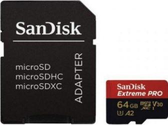 Card de memorie SanDisk Extreme microSDXC 64GB pana la 170MB/s and 80MB/s Read/Write speeds A2 C10 V30 UHS-I U3 + SD Adapter 