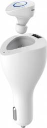 Casca Bluetooth Devia Vortex cu Incarcator Auto 2.1A Alb 