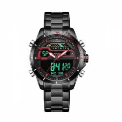 Ceas Naviforce Dual Display mecanism Seiko Japonez Trei fusuri orare Rezistent Apa Timer Alarma 