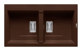 Chiuveta granit Pyramis KARTESIO 860x500 2 cuve egale adancime 200mm valva dreptunghiulara finisaj chocolate 