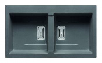 Chiuveta granit Pyramis KARTESIO 860x500 2 cuve egale adancime 200mm valva dreptunghiulara finisaj iron grey 