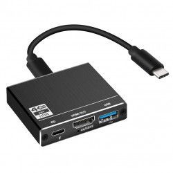 Hub convertor 3 in 1 HOPE R USB 3.1 Type-C la HDMI 4K60Hz USB 3.0 si port de incarcare USB Type-C negru 