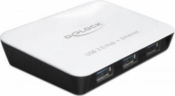 Hub USB 3.0 3 Porturi + 1 Port Gigabit LAN 10/100/1000, Delock 