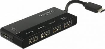 HUB USB 3.1 Delock tip C la 4 x USB-A + alimentare (PD) 
