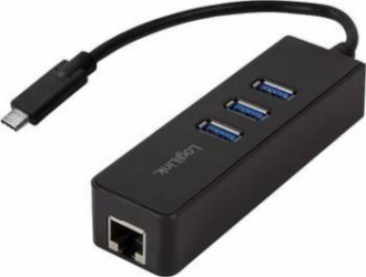 Hub USB LogiLink USB Type-C 3xUSB 3.0 Gigabit Ethernet Negru 