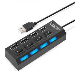Hub 4 porturi USB 2.0 cu comutatoare alimentare USB negru HOPE R 