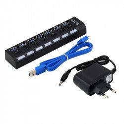 HUB 7 porturi USB3.0 HOPE R 5Gbps cu comutatoare cablu usb si alimentator