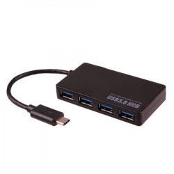Hub usb 3.1 Type-c la 4 x porturi Usb 3.0 si 2 BC 1.2 cu port alimentare priza compatibil Thunderbolt negru HOPE R 