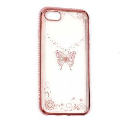 Husa Jelly Rhinestone Butterfly Silicon Electroplating Cu Cristale Apple iPhone 7/8 Rosegold 