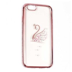 Husa Jelly Rhinestone Swan Silicon Electroplating Cu Cristale Apple iPhone 6/ 6S Rosegold